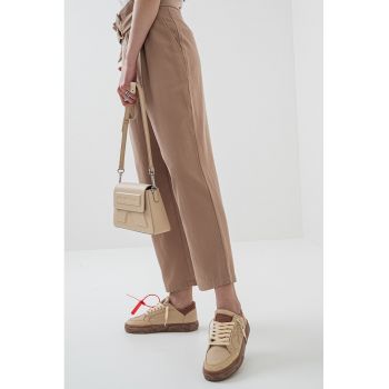 Pantaloni crop din amestec de bumbac si lyocell cu talie inalta