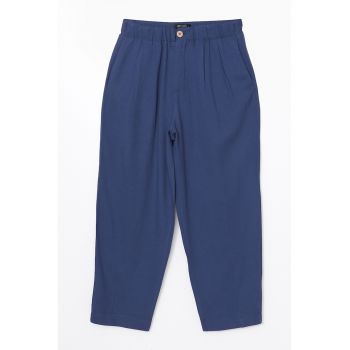 Pantaloni din amestec de in cu talie inalta