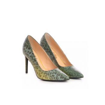 Pantofi dama  model 1206 piele nappa animal print verde