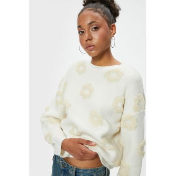 Pulover texturat cu imprimeu floral