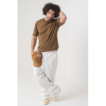 Tricou de bumbac cu decolteu la baza gatului