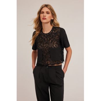 Bluza de dantela cu buzunare pe piept