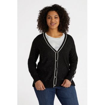 Cardigan cu decolteu in V - nasturi si model cu pete decorative
