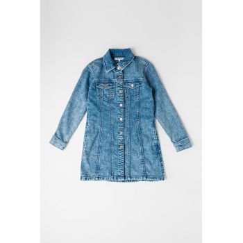 Rochie de denim cu buzunar pe piept