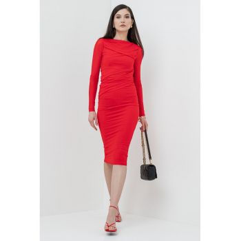 Rochie midi cambrata cu decolteu barcuta