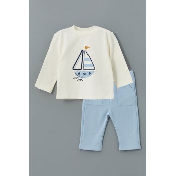Set de bluza si pantaloni cu imprimeu nautic