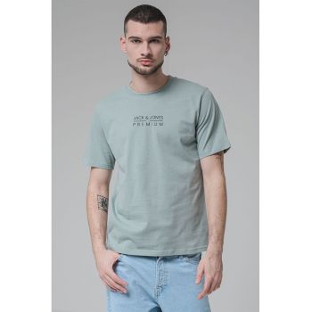 Tricou cu decolteu la baza gatului si imprimeu logo Blu Atlas
