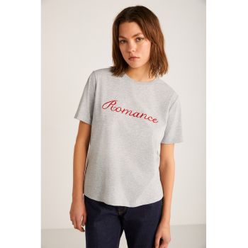 Tricou de bumbac cu broderie text