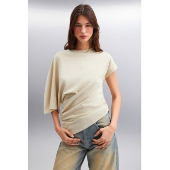 Tricou de bumbac cu model asimetric