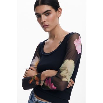 Bluza cu maneci din plasa cu model floral