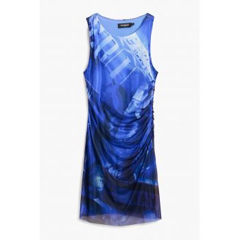 Rochie cu imprimeu si strat exterior din plasa