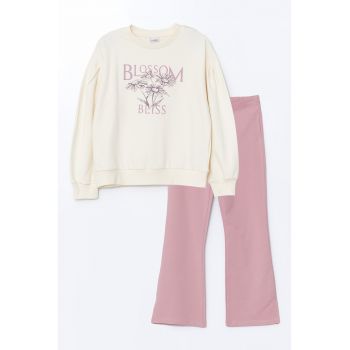 Set de bluza de trening cu imprimeu si pantaloni evazati