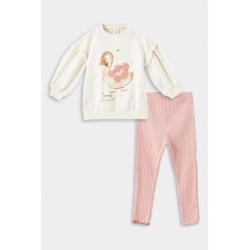 Set de bluza de trening si colanti striati cu imprimeu - 2 piese