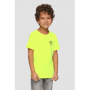 Tricou cu decolteu la baza gatului si imprimeu dinozaur