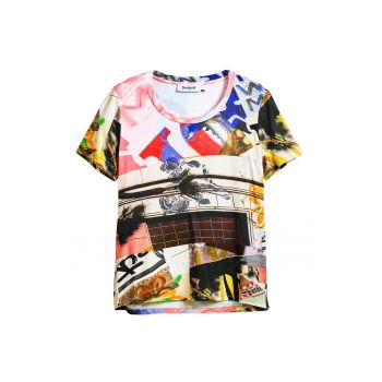 Tricou cu decolteu rotund si imprimeu grafic