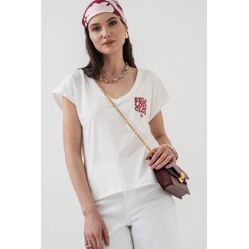 Tricou de bumbac cu decolteu in V Collie