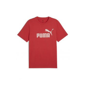 Tricou din bumbac cu decolteu la baza gatului si logo