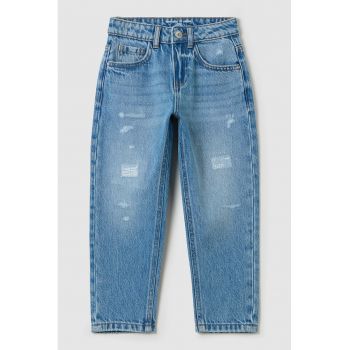 Blugi mom-fit cu aspect decolorat