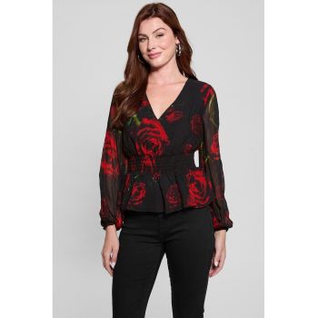 Bluza cu decolteu in V si imprimeu