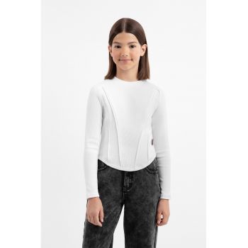 Bluza din amestec de bumbac cu decolteu la baza gatului