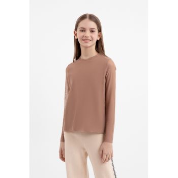 Bluza din amestec de bumbac cu maneca semi-transparenta