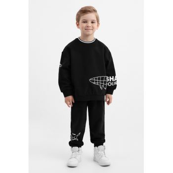 Pantaloni din amestec de bumbac cu snur in talie