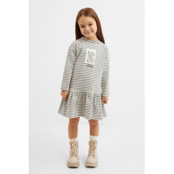 Rochie in dungi cu garnitura cu volane