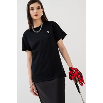 Tricou de bumbac cu decolteu la baza gatului
