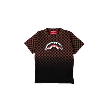Tricou unisex cu decolteu la baza gatului si model in carouri