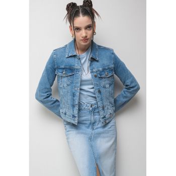 Jacheta din denim cu asepct decolorat