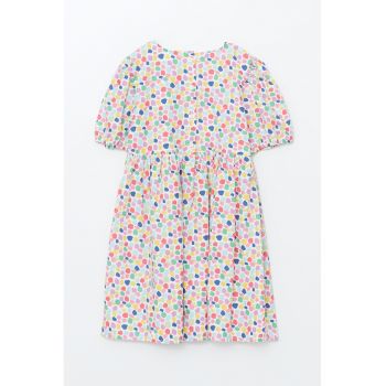 Rochie din bumbac cu model floral si maneci bufante