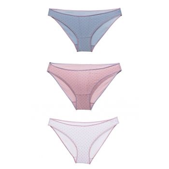 Set 3 mini slip dama -  Alb/Albastru/Roz