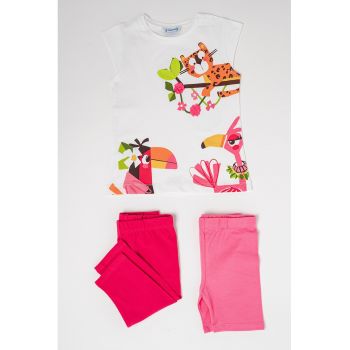 Set de tricou cu imprimeu si colanti - 3 piese