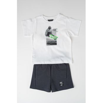 Set de tricou cu imprimeu si pantaloni scurti - 2 piese