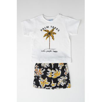 Set de tricou cu imprimeu si pantaloni scurti