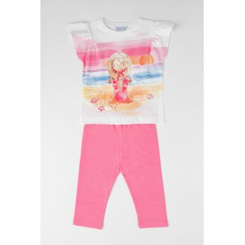 Set de tricou de bumbac cu imprimeu si colanti - 2 piese