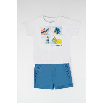 Set de tricou de bumbac cu imprimeu si pantaloni scurti - 2 piese