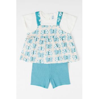 Set de tricou de bumbac si pantaloni scurti cu imprimeu grafic