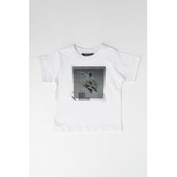Tricou de bumbac cu decolteu la baza gatului