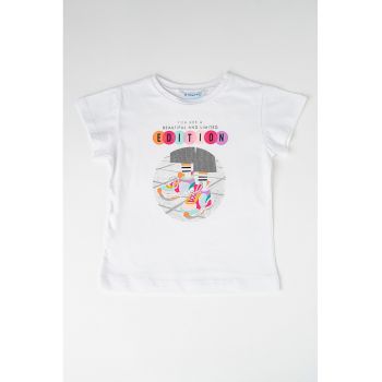 Tricou de bumbac cu decolteu la baza gatului