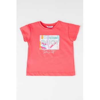 Tricou de bumbac cu decolteu la baza gatului