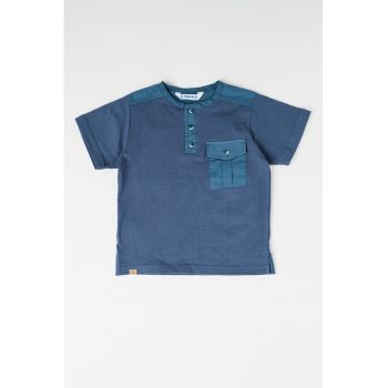 Tricou de bumbac cu fenta cu nasturi