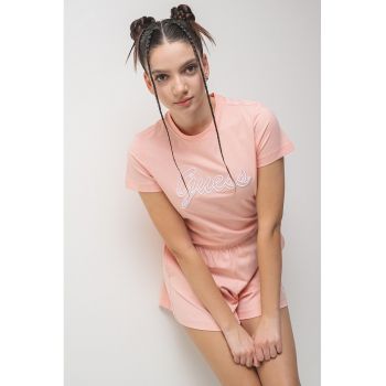 Tricou din bumbac cu decolteu la baza gatului