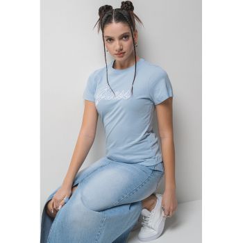 Tricou din bumbac cu decolteu la baza gatului