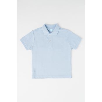 Tricou polo din material pique cu fenta cu nasturi