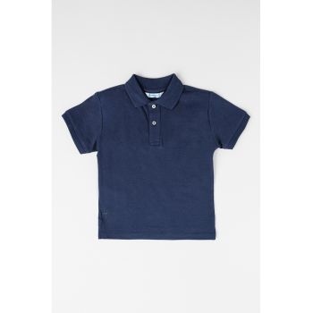Tricou polo din material pique cu fenta cu nasturi