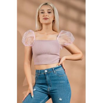 Bluza crop cu maneci de plasa Rania
