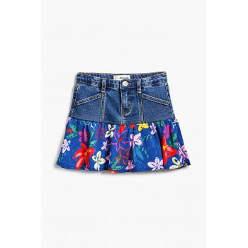 Fusta de denim cu model floral