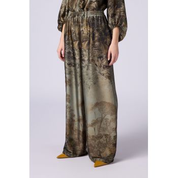 Pantaloni cu croiala ampla - de satin - cu imprimeu