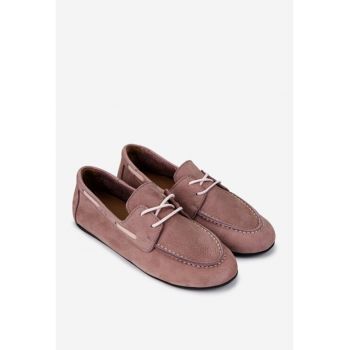 Pantofi dama  din piele nabuc roz pudra